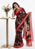 Load image into Gallery viewer, Latest Beautiful Digital Print Black and Red Georgette Saree