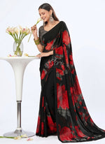 Latest Beautiful Digital Print Black and Red Georgette Saree