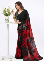 Latest Beautiful Digital Print Black and Red Georgette Saree