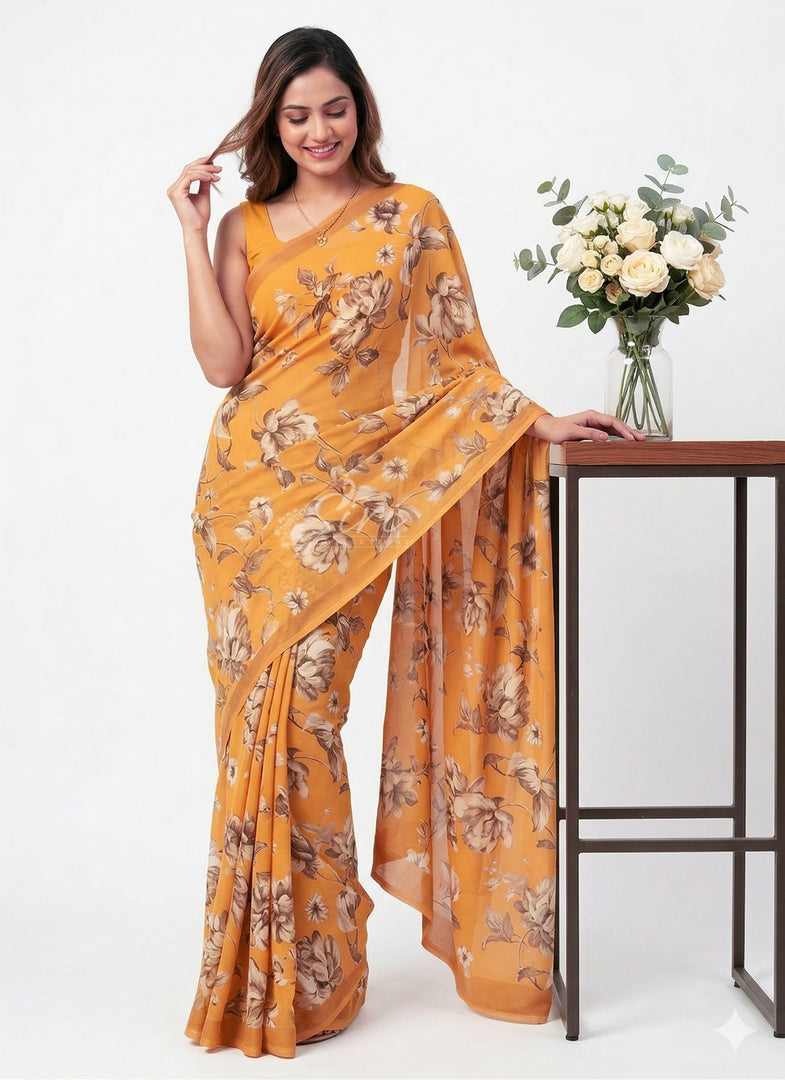 Latest Beautiful Premium Digital Print Floral Georgette Saree