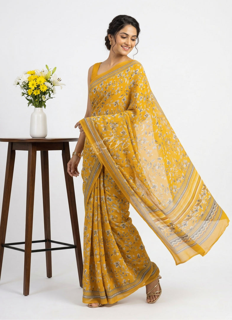 Latest Beautiful Premium Digital Print Floral Georgette Saree