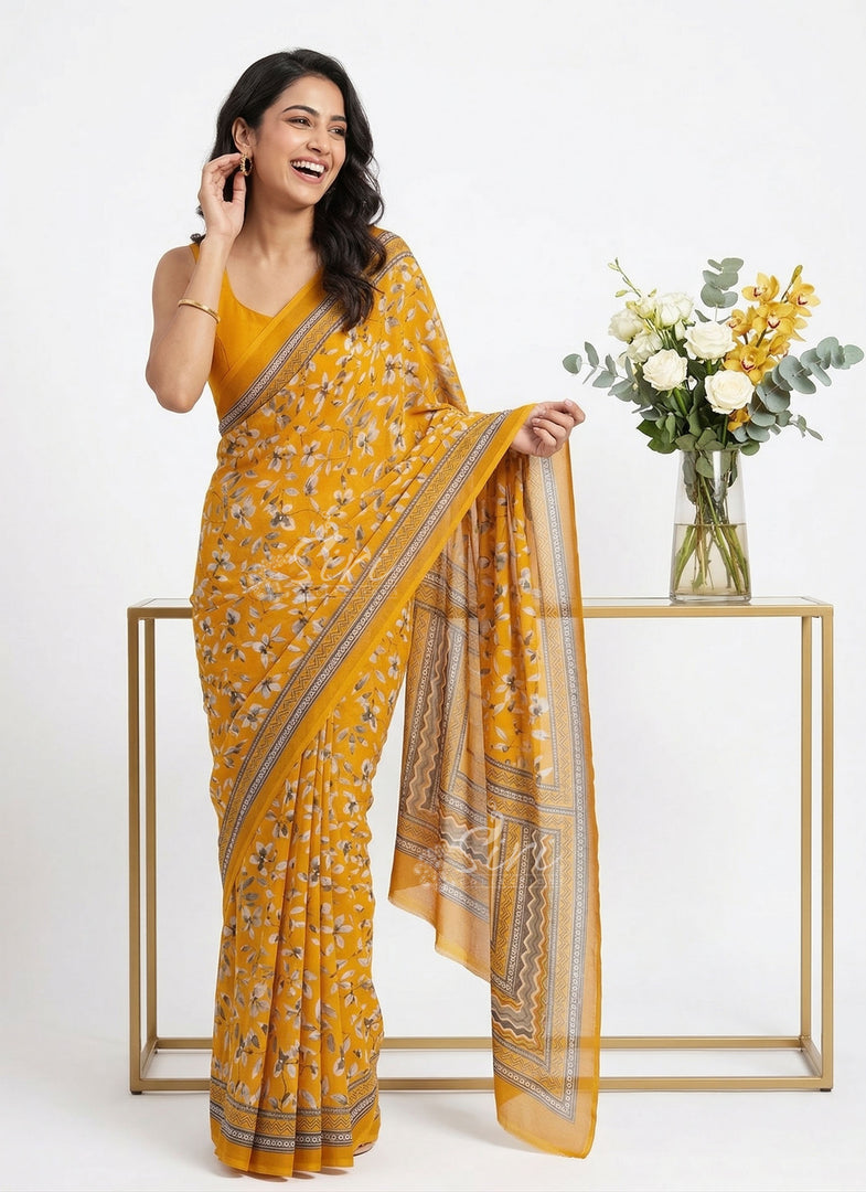Latest Beautiful Premium Digital Print Floral Georgette Saree