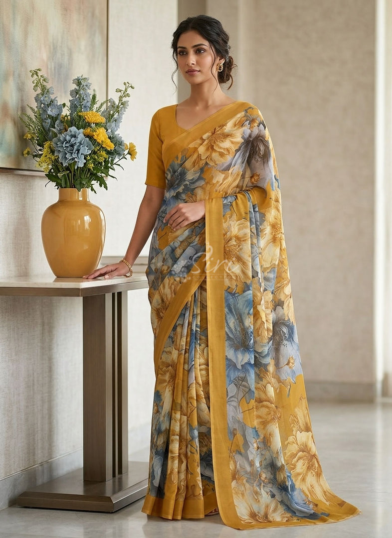 Latest Beautiful Digital Print Floral Georgette Saree