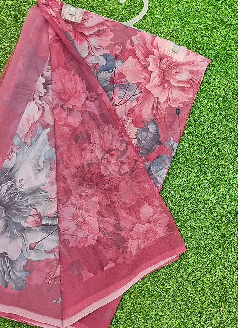 Latest Beautiful Digital Print Floral Georgette Saree
