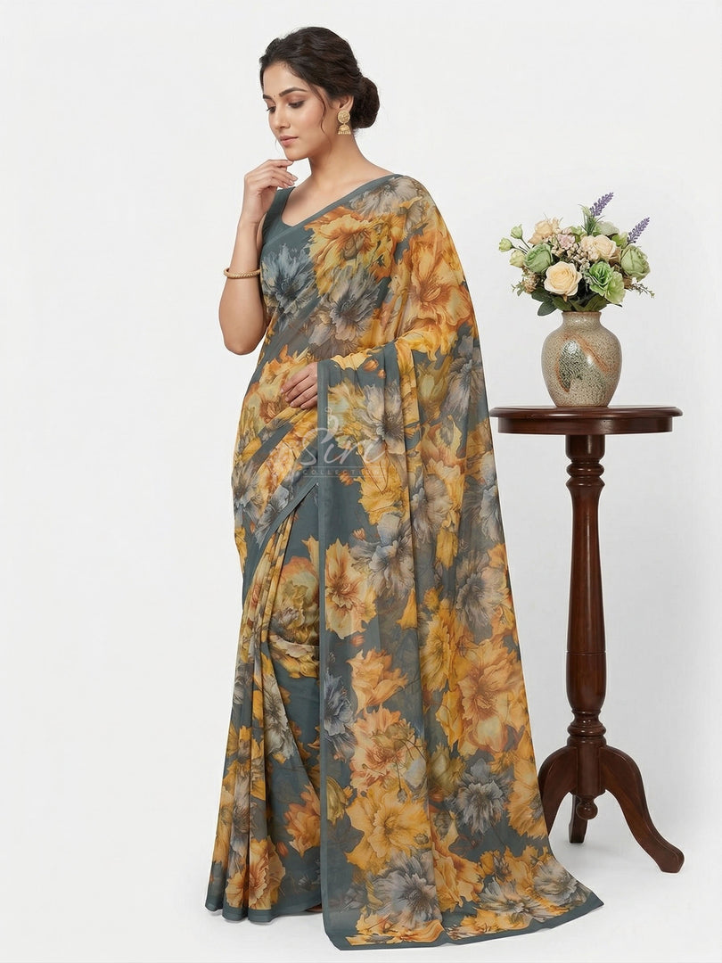 Latest Beautiful Digital Print Floral Georgette Saree