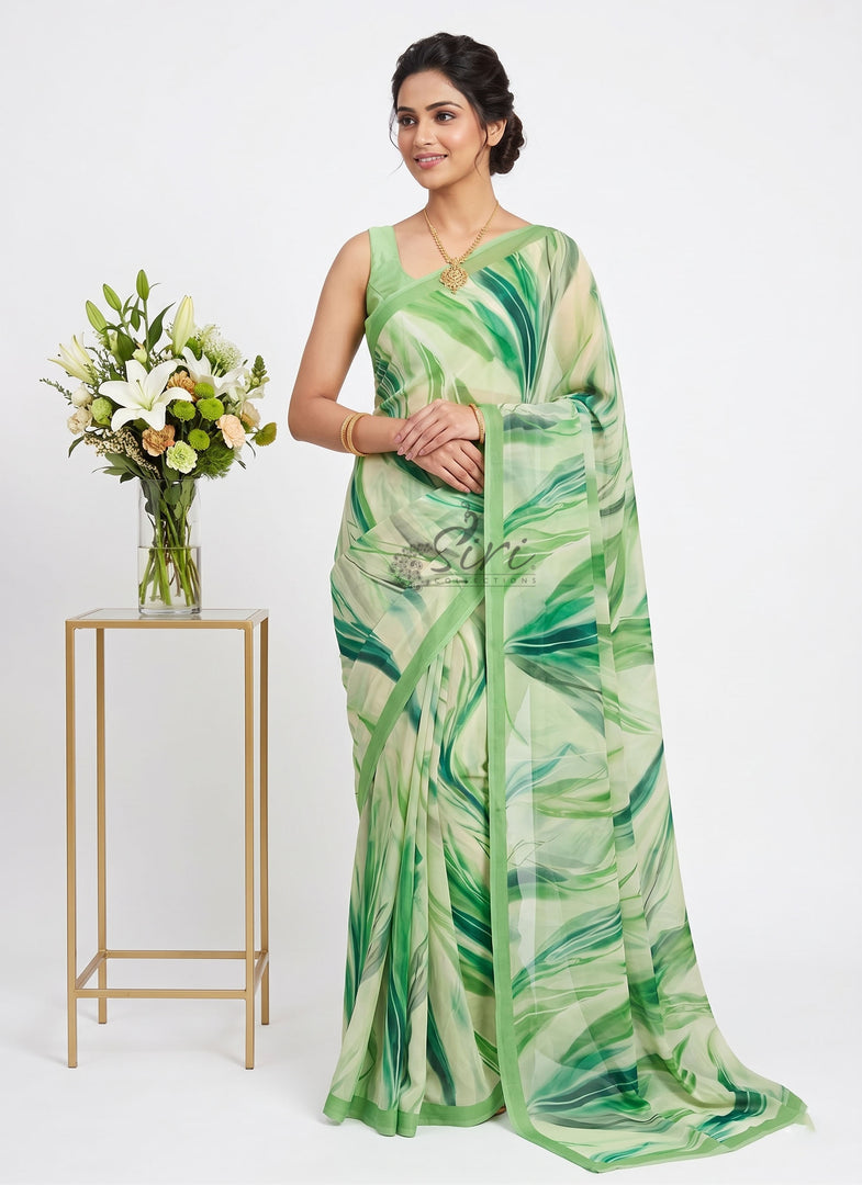 Latest Beautiful Digital Print Floral Georgette Saree