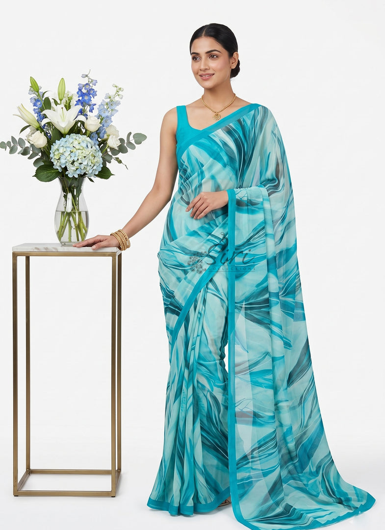 Latest Beautiful Digital Print Floral Georgette Saree