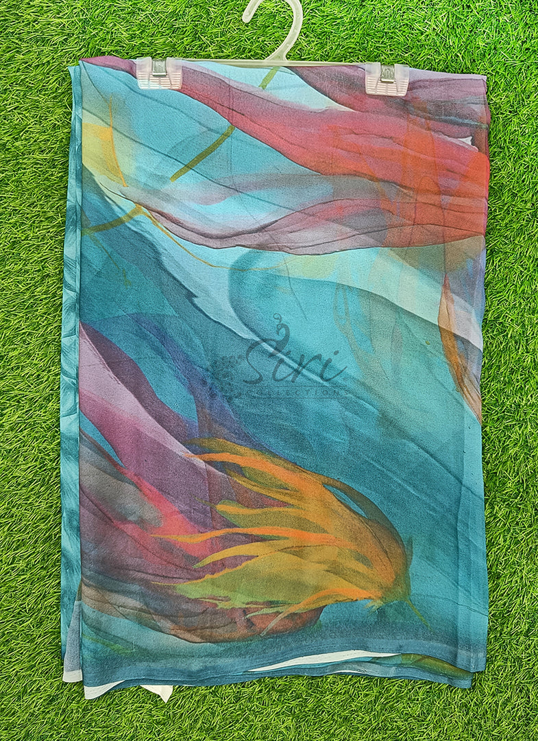 Latest Beautiful Digital Print Floral Georgette Saree