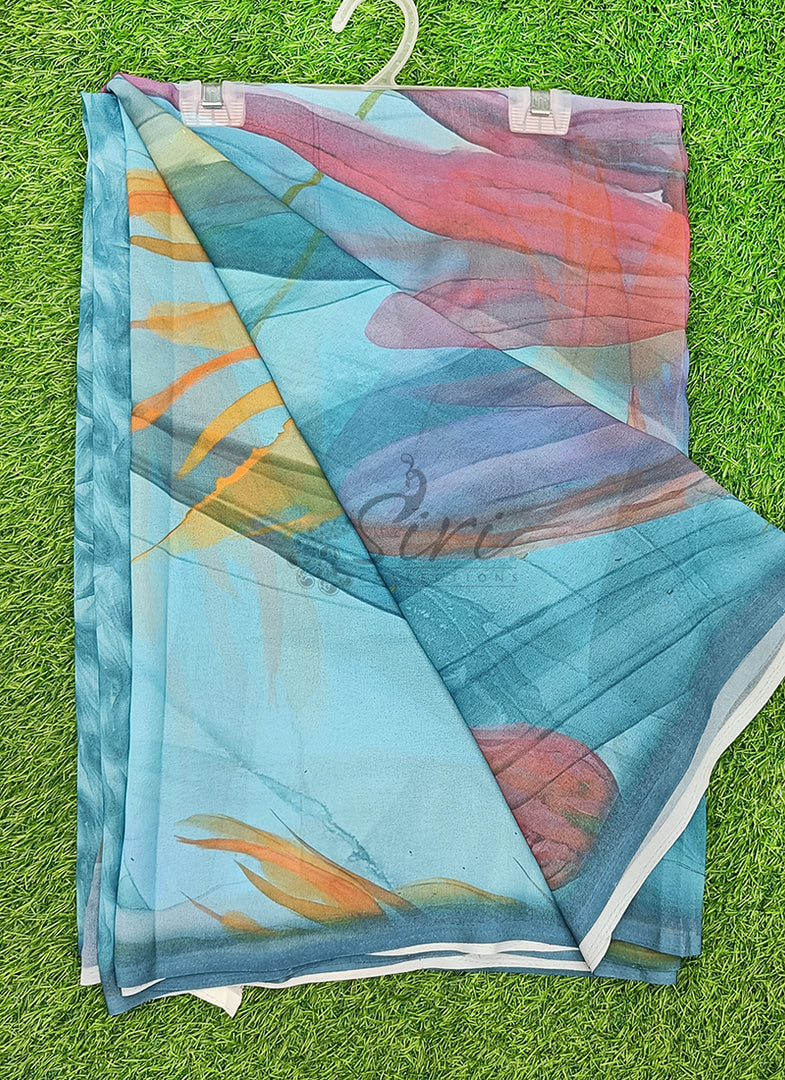 Latest Beautiful Digital Print Floral Georgette Saree