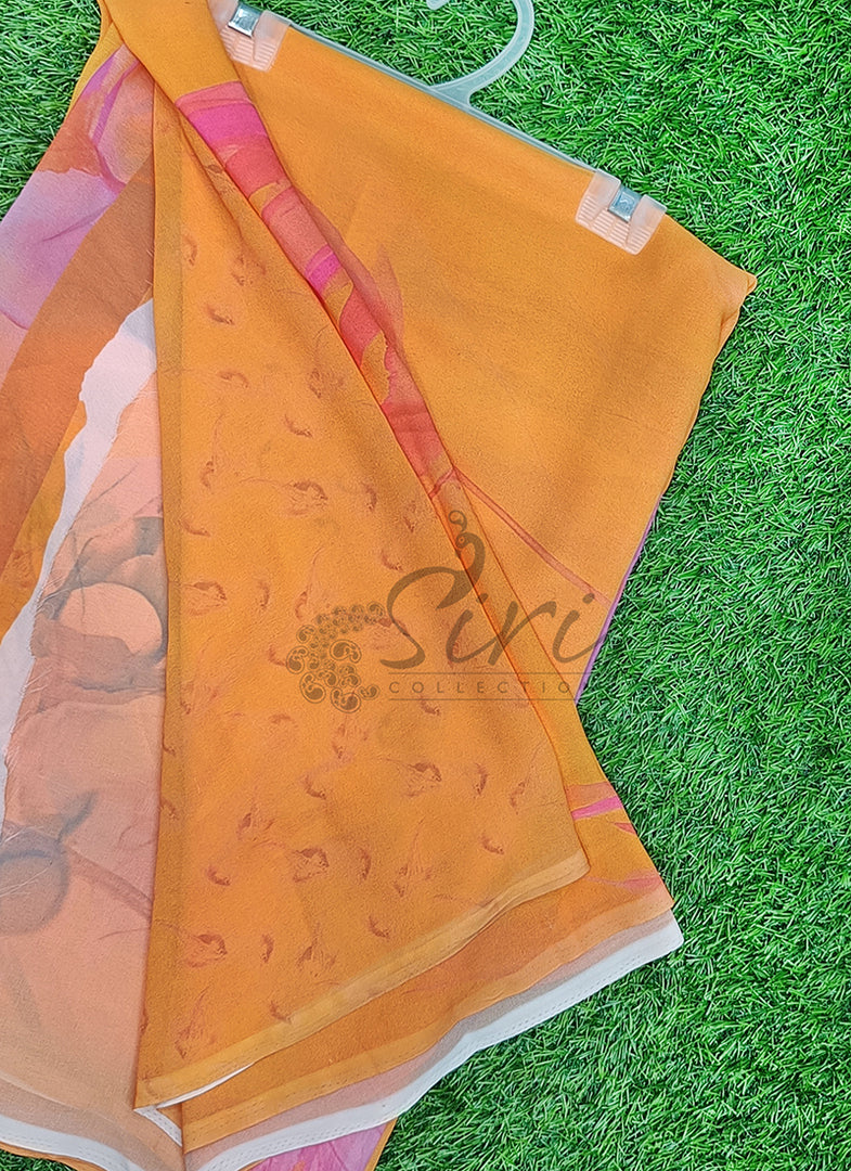 Latest Beautiful Digital Print Floral Georgette Saree