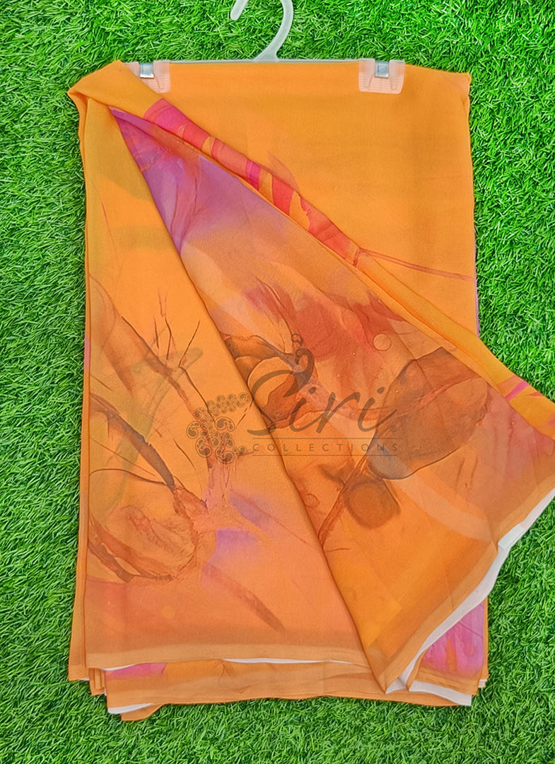 Latest Beautiful Digital Print Floral Georgette Saree