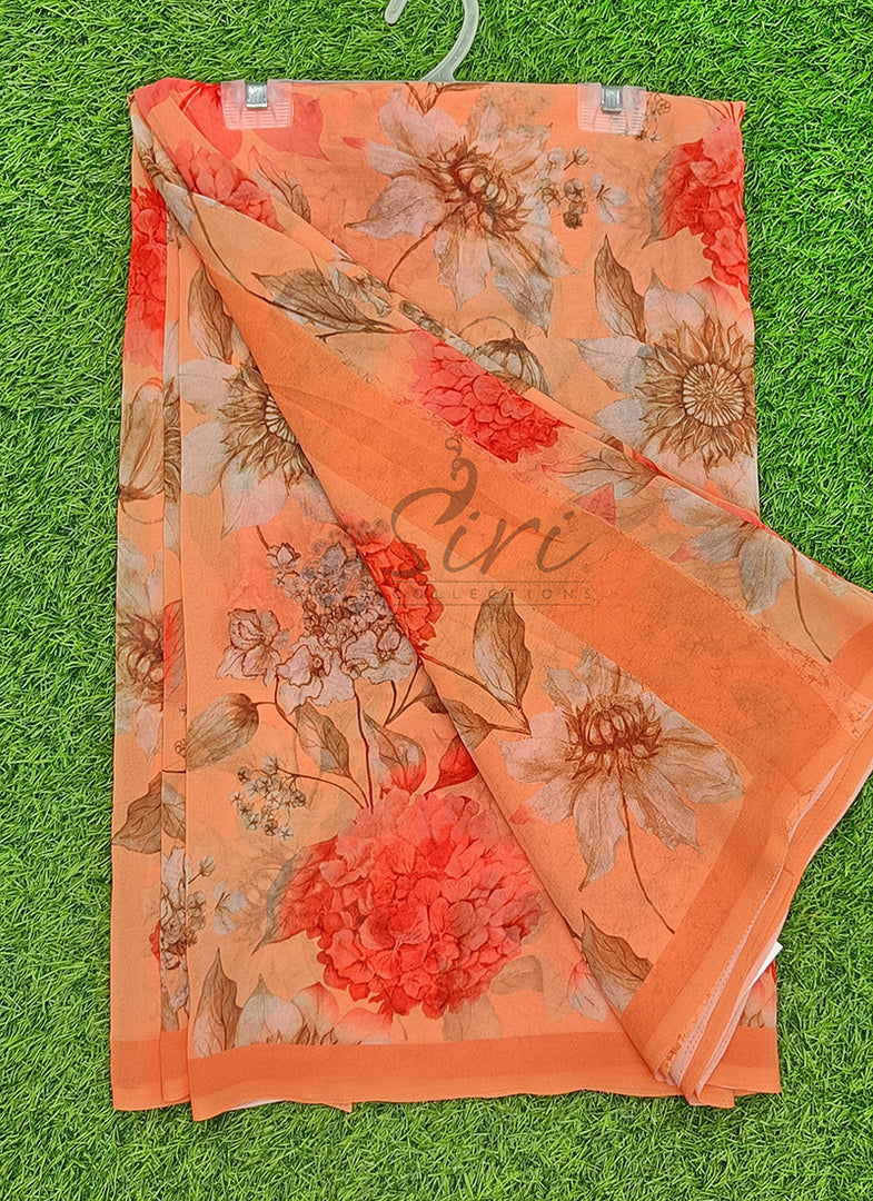 Latest Beautiful Digital Print Floral Georgette Saree