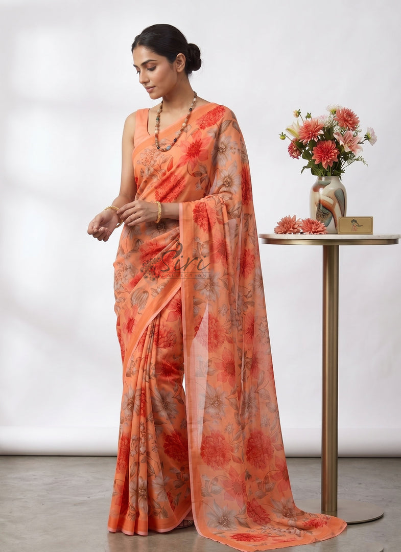 Latest Beautiful Digital Print Floral Georgette Saree