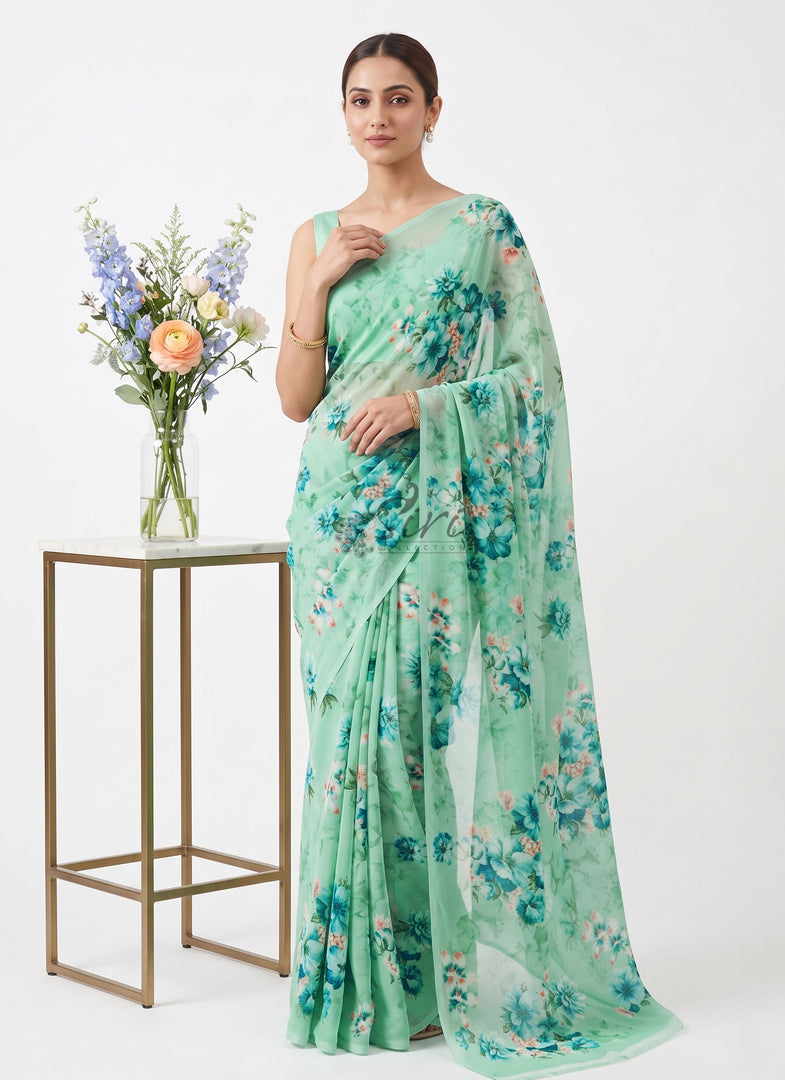 Latest Beautiful Digital Print Floral Georgette Saree