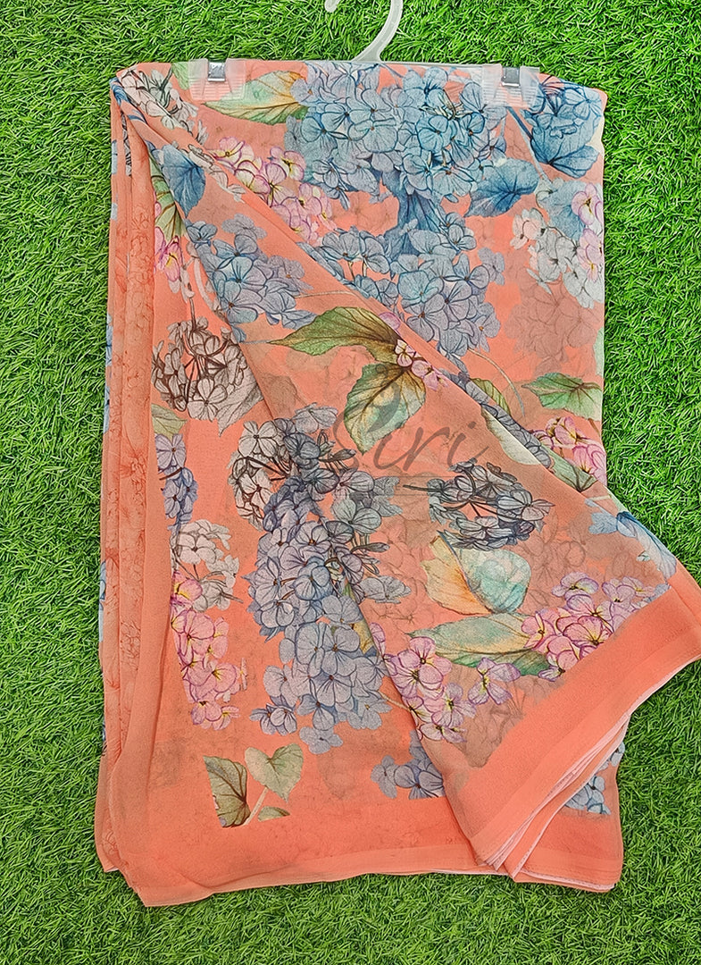 Latest Beautiful Digital Print Floral Georgette Saree