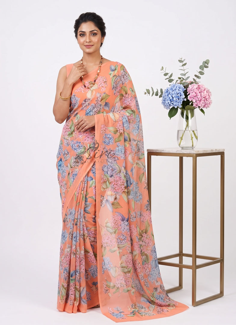 Latest Beautiful Digital Print Floral Georgette Saree