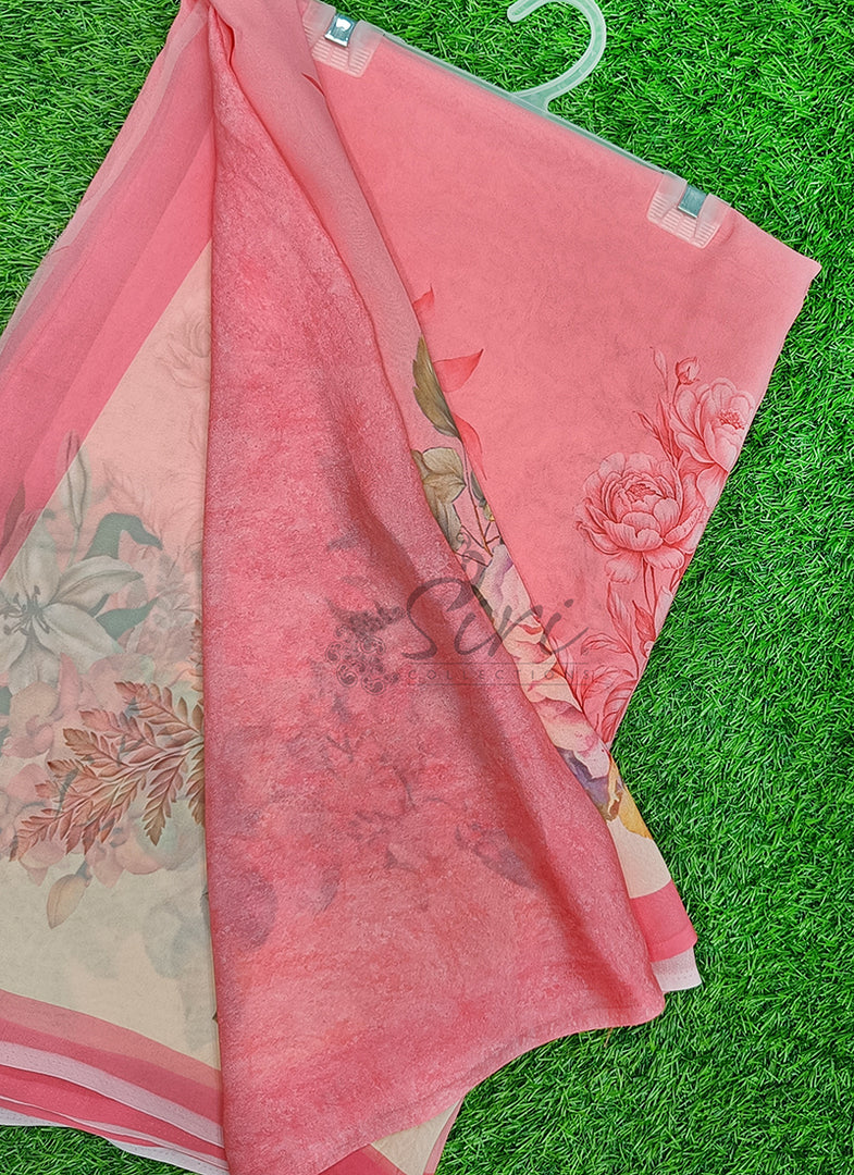 Latest Beautiful Digital Print Floral Georgette Saree