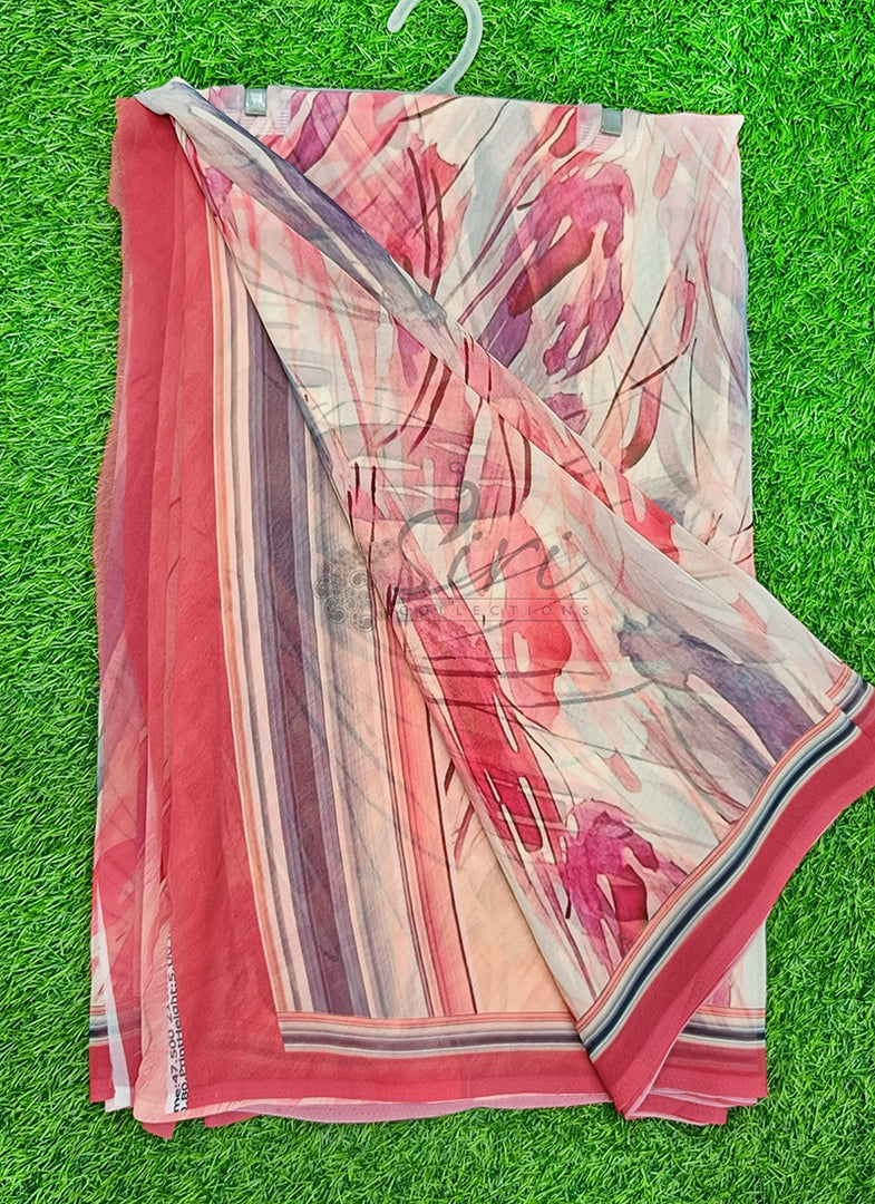 Latest Beautiful Digital Print Floral Georgette Saree