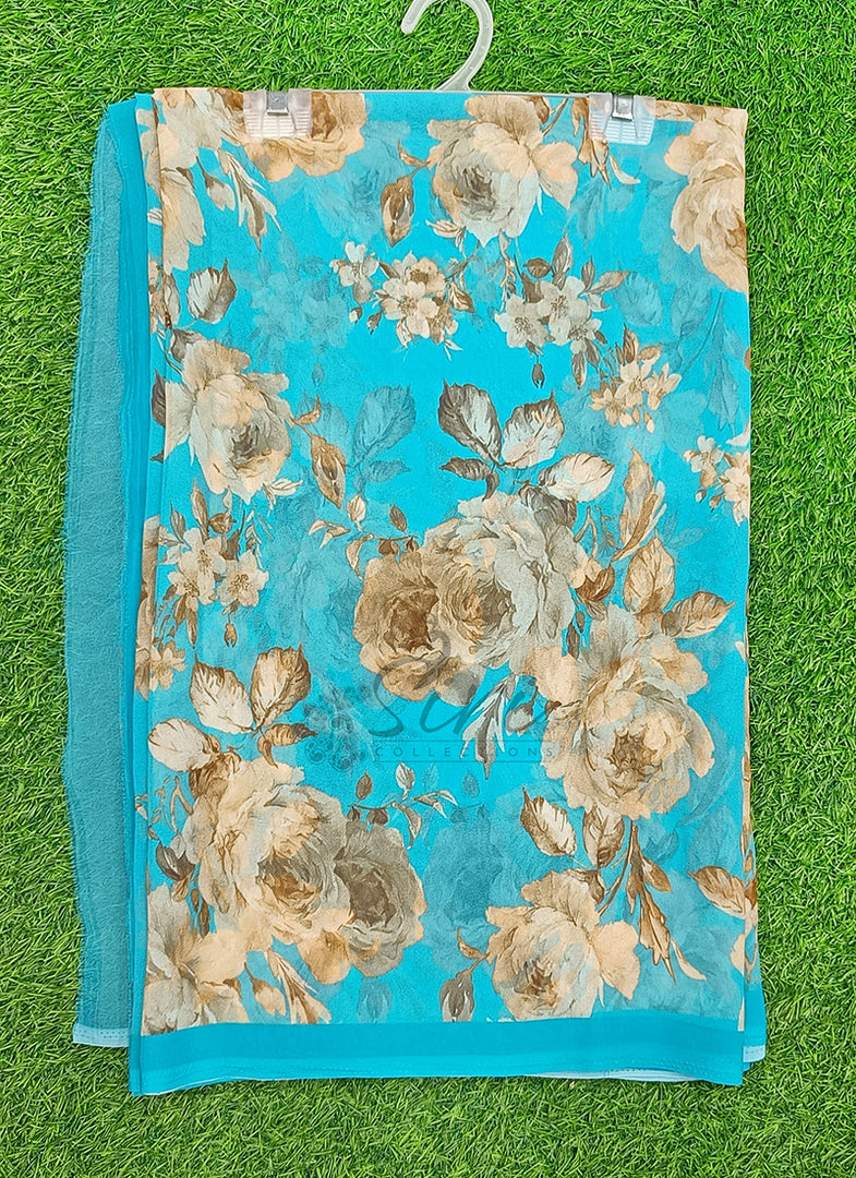 Latest Beautiful Digital Print Floral Georgette Saree