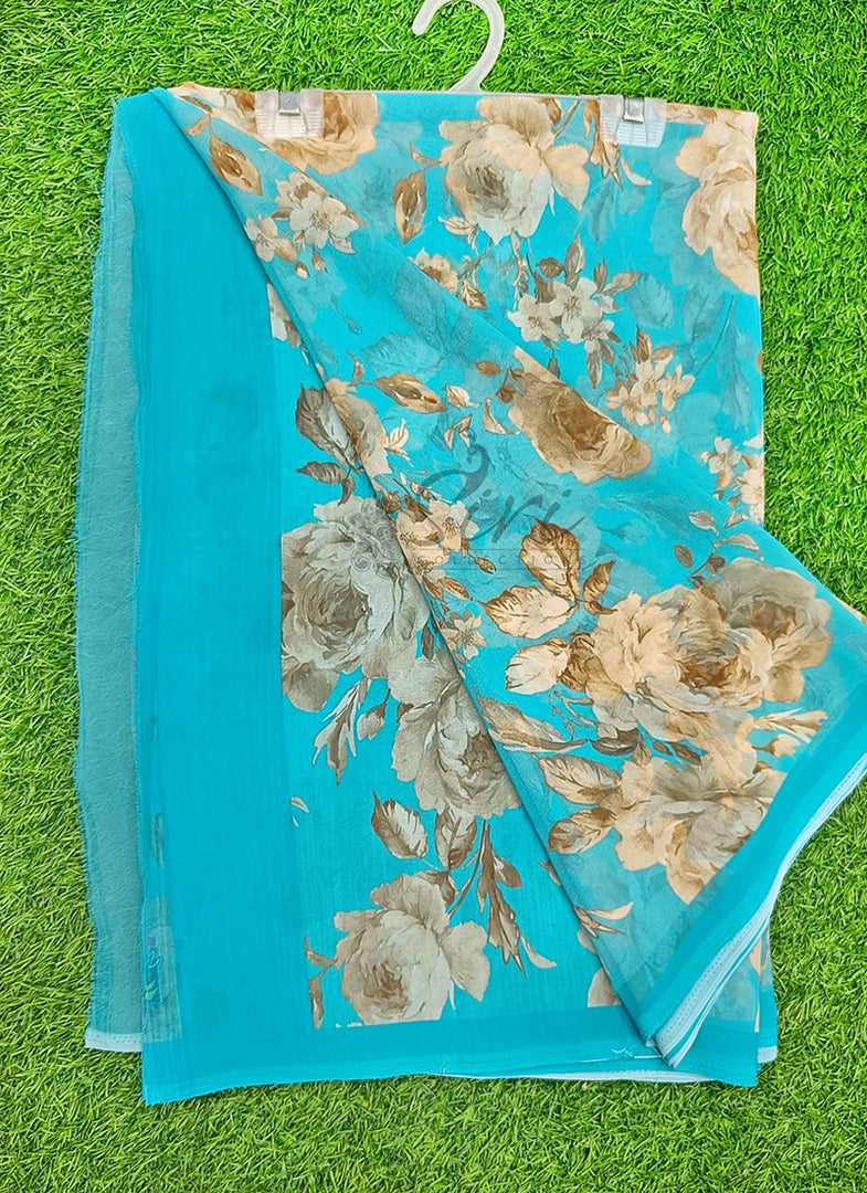 Latest Beautiful Digital Print Floral Georgette Saree