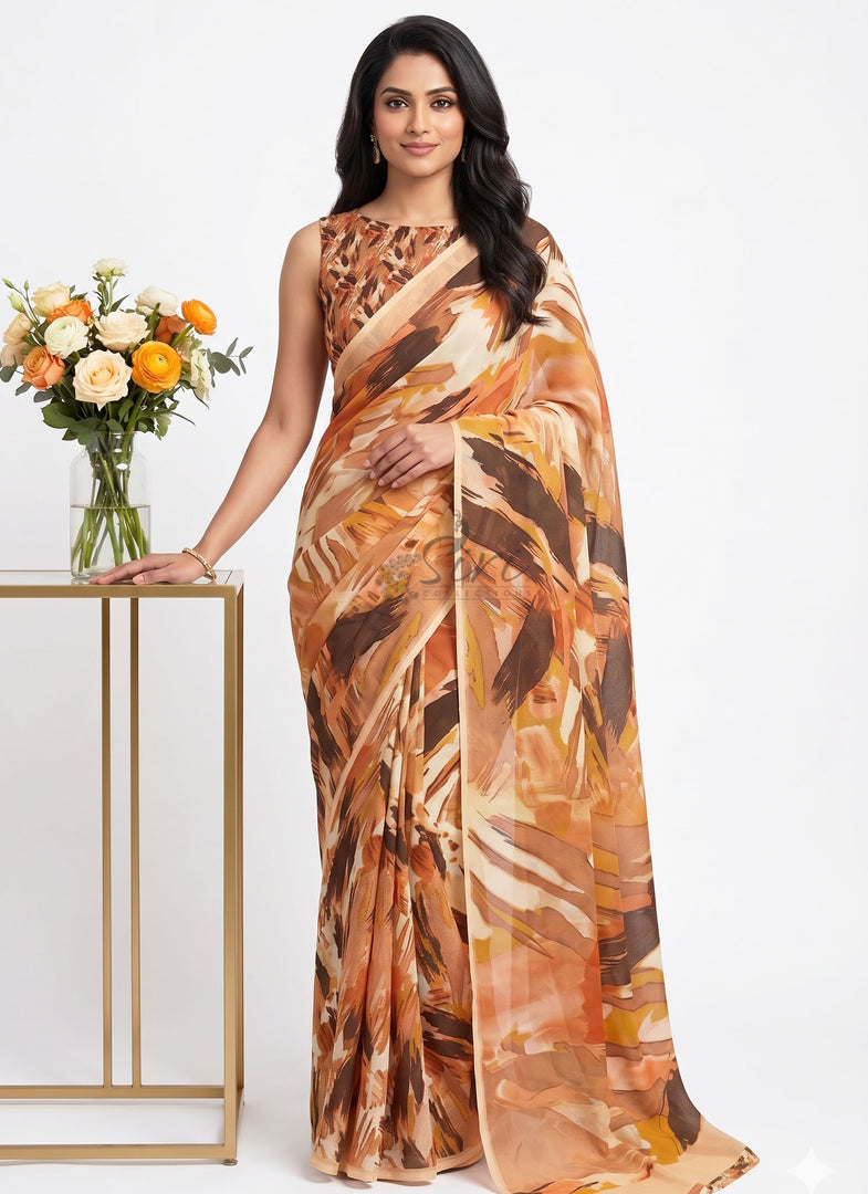 Latest Trendy Digital Print Floral Georgette Saree