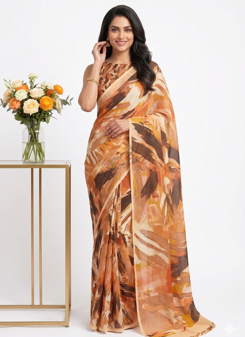 Latest Trendy Digital Print Floral Georgette Saree