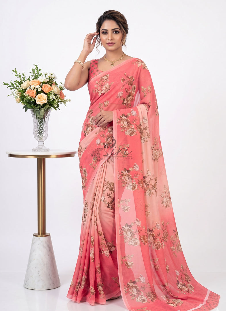 Latest Trendy Digital Print Floral Georgette Saree