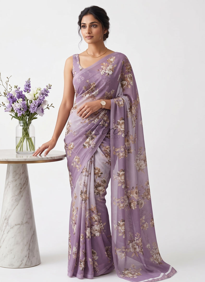 Latest Trendy Digital Print Floral Georgette Saree