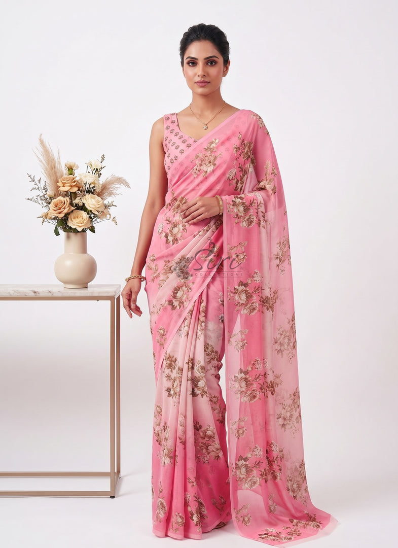 Latest Trendy Digital Print Floral Georgette Saree