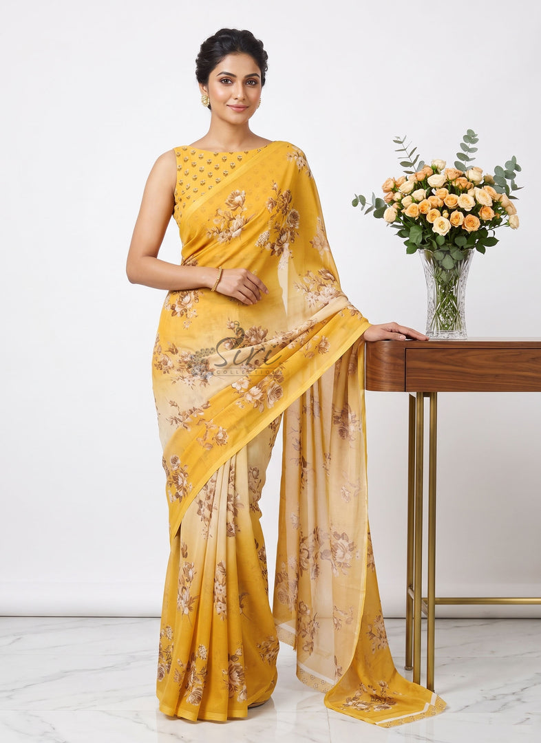 Latest Trendy Digital Print Floral Georgette Saree