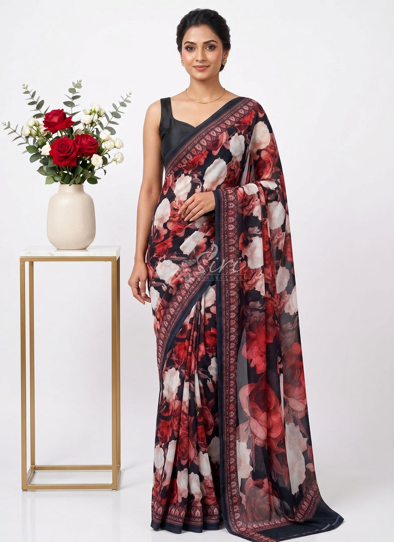 Latest Trendy Digital Print Floral Georgette Saree