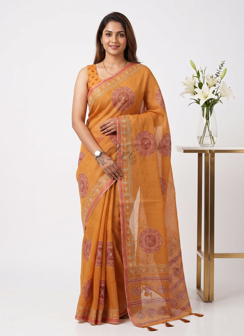 Beautiful Work Kota Checks Saree in Digital Print