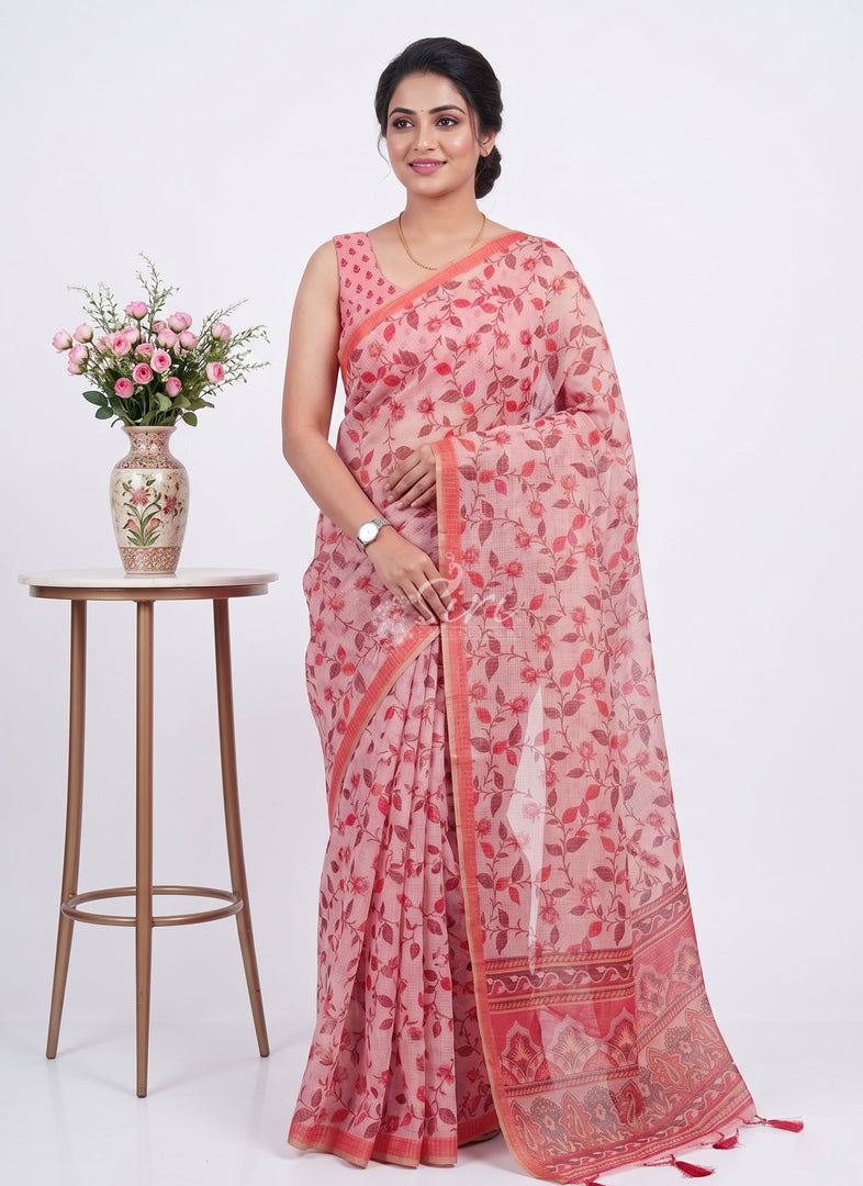 Beautiful Digital Print Kota Saree in Zari Checks