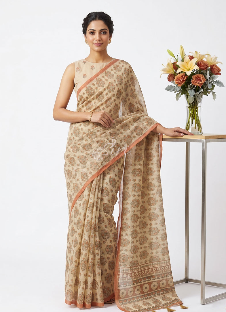 Beautiful Digital Print Kota Saree in Zari Checks
