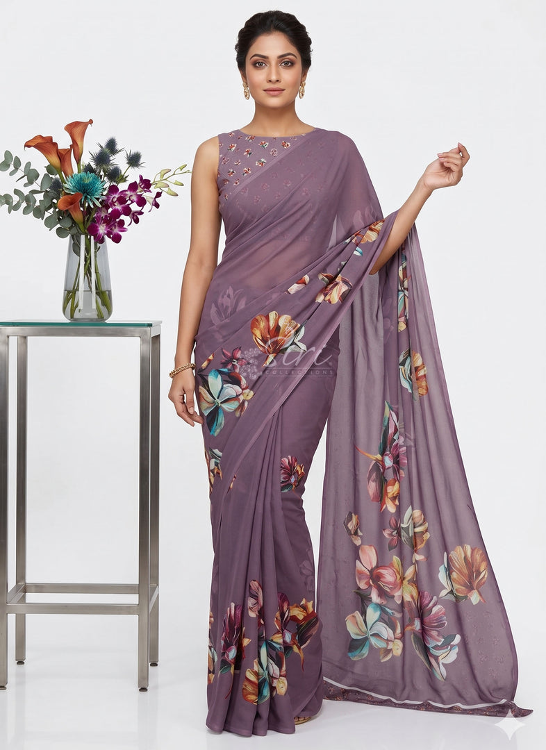 Latest Trendy Digital Print Floral Georgette Saree with Blouse
