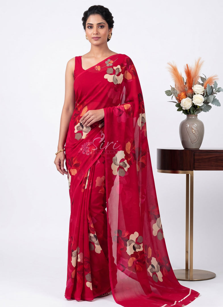 Latest Trendy Digital Print Floral Georgette Saree with Blouse