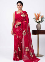 Load image into Gallery viewer, Latest Trendy Digital Print Floral Georgette Saree with Blouse
