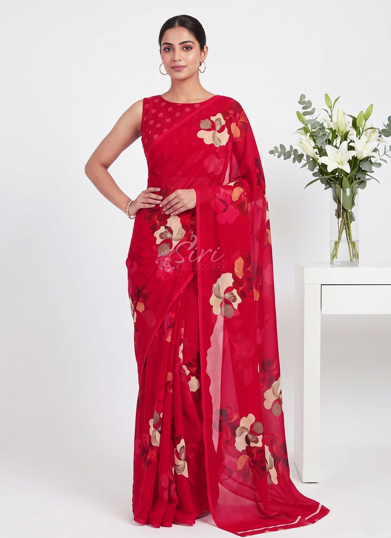 Latest Trendy Digital Print Floral Georgette Saree with Blouse