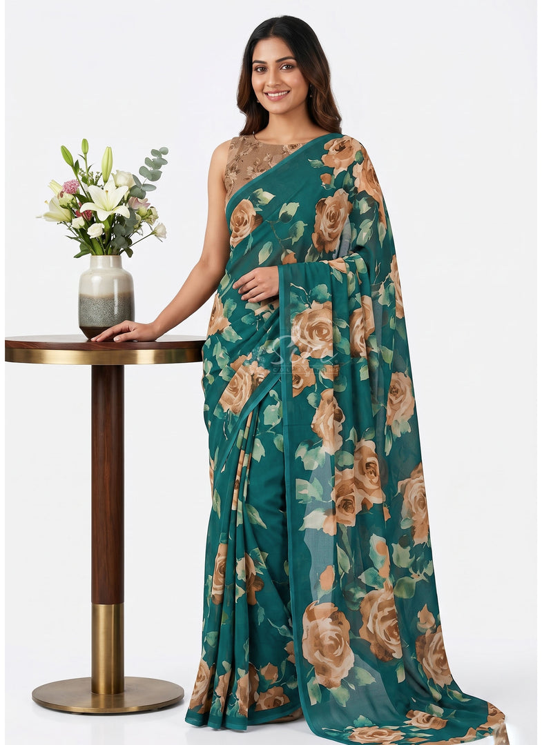 Latest Premium Digital Print Floral Georgette Saree with Blouse