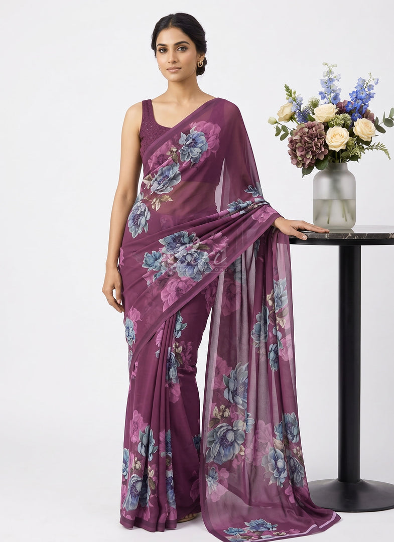 Latest Premium Digital Print Floral Georgette Saree with Blouse