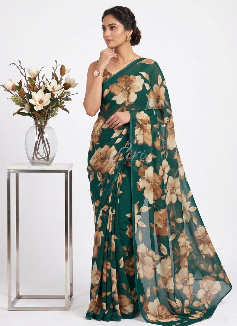 Latest Premium Digital Print Floral Georgette Saree with Blouse
