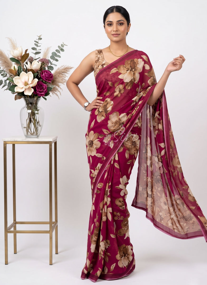 Latest Premium Digital Print Floral Georgette Saree with Blouse