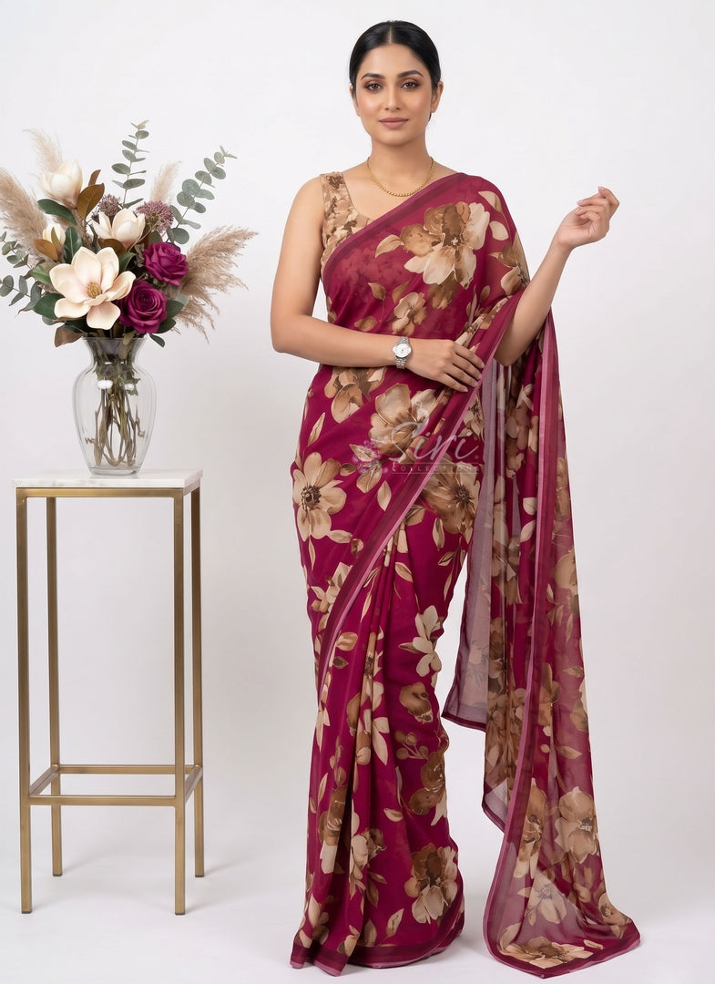 Latest Premium Digital Print Floral Georgette Saree with Blouse