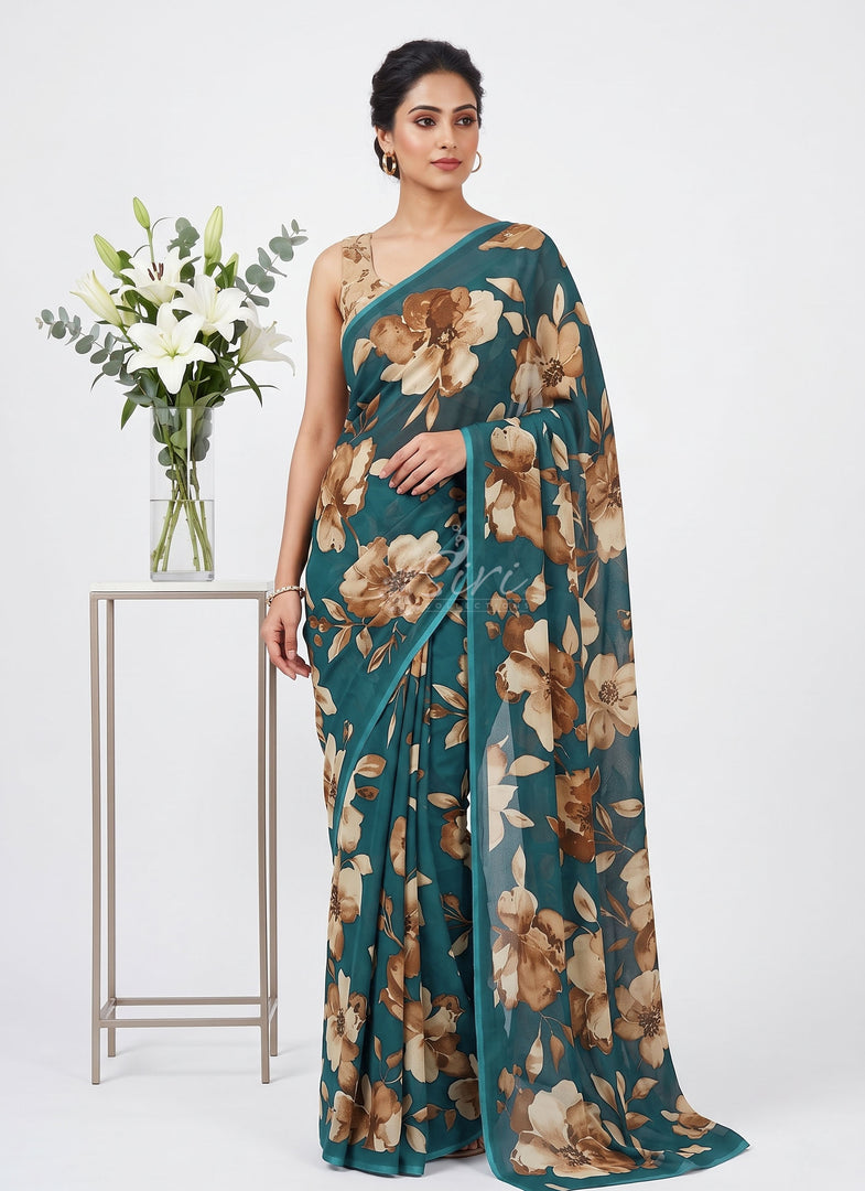 Latest Premium Digital Print Floral Georgette Saree with Blouse