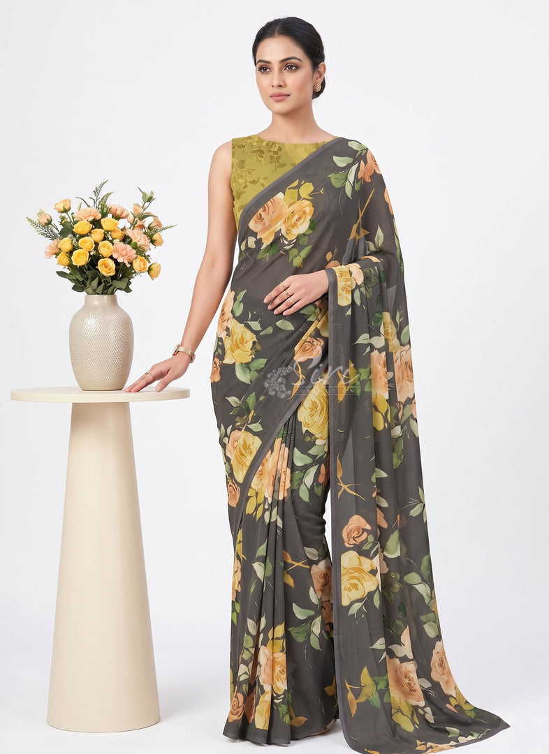 Latest Premium Digital Print Floral Georgette Saree with Blouse