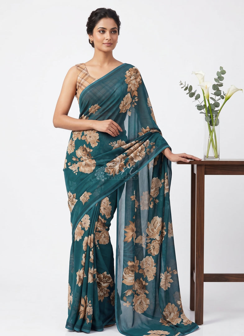 Latest Premium Digital Print Floral Georgette Saree with Blouse