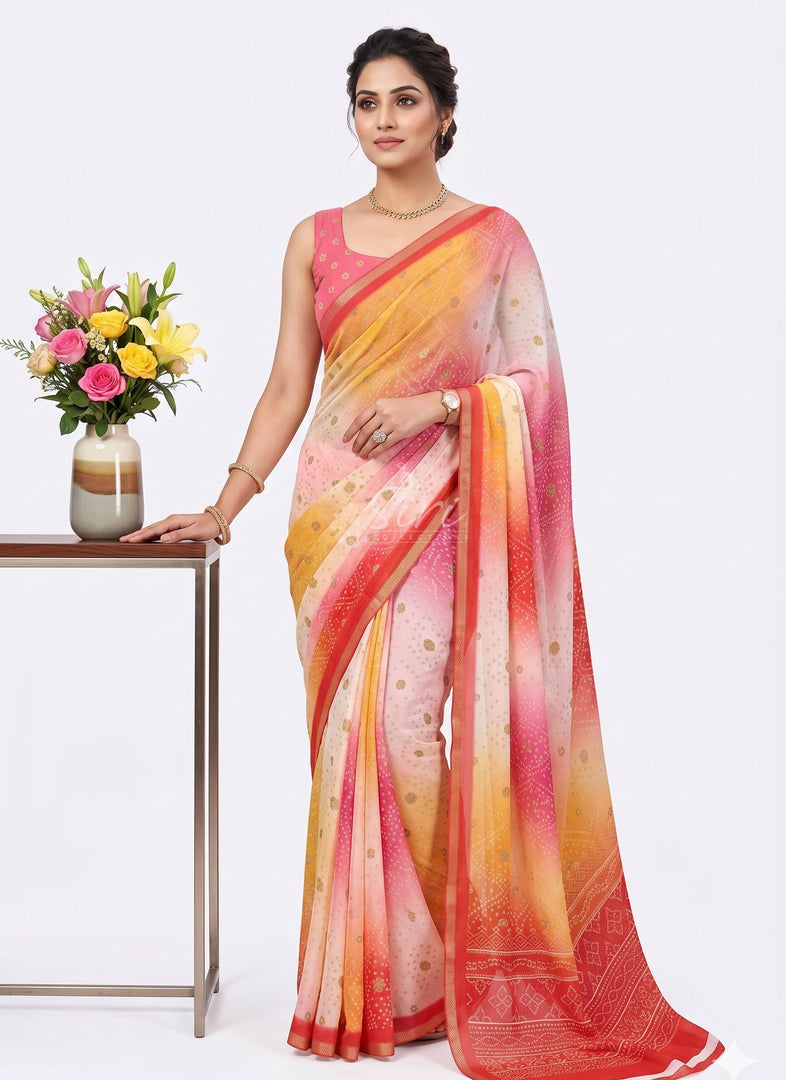 Latest Trendy Digital Print Floral Crepe Georgette Saree