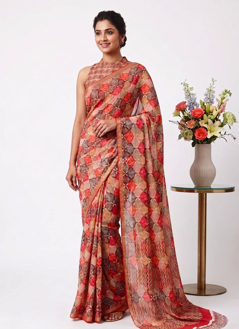 Latest Trendy Digital Print Floral Crepe Georgette Saree