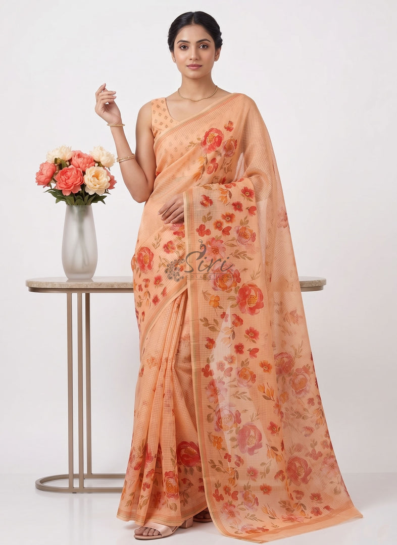 Beautiful Digital Print Kota Saree in Zari Checks