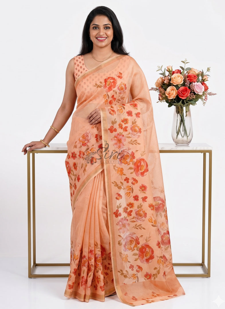 Beautiful Digital Print Kota Saree in Zari Checks